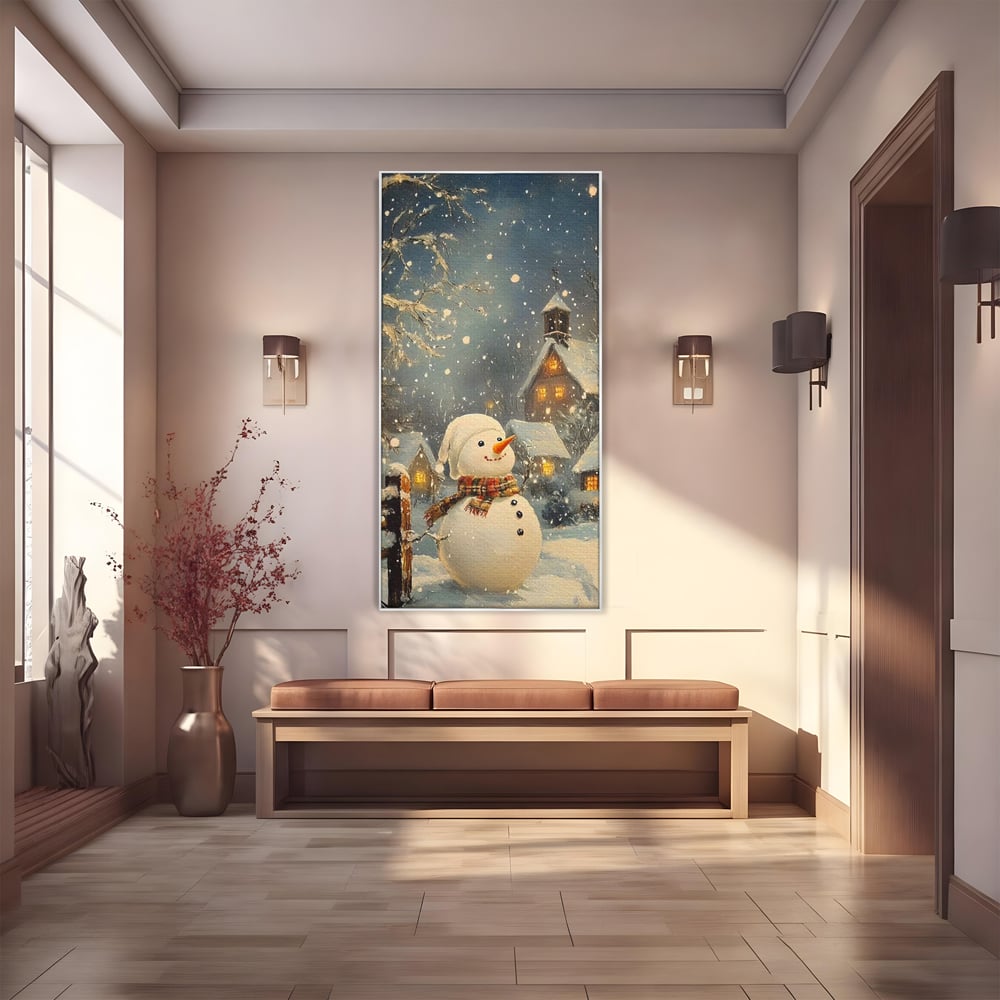 Tablou canvas cu tablou canvas cu om de zapada, in rama de aluminiu argintiu